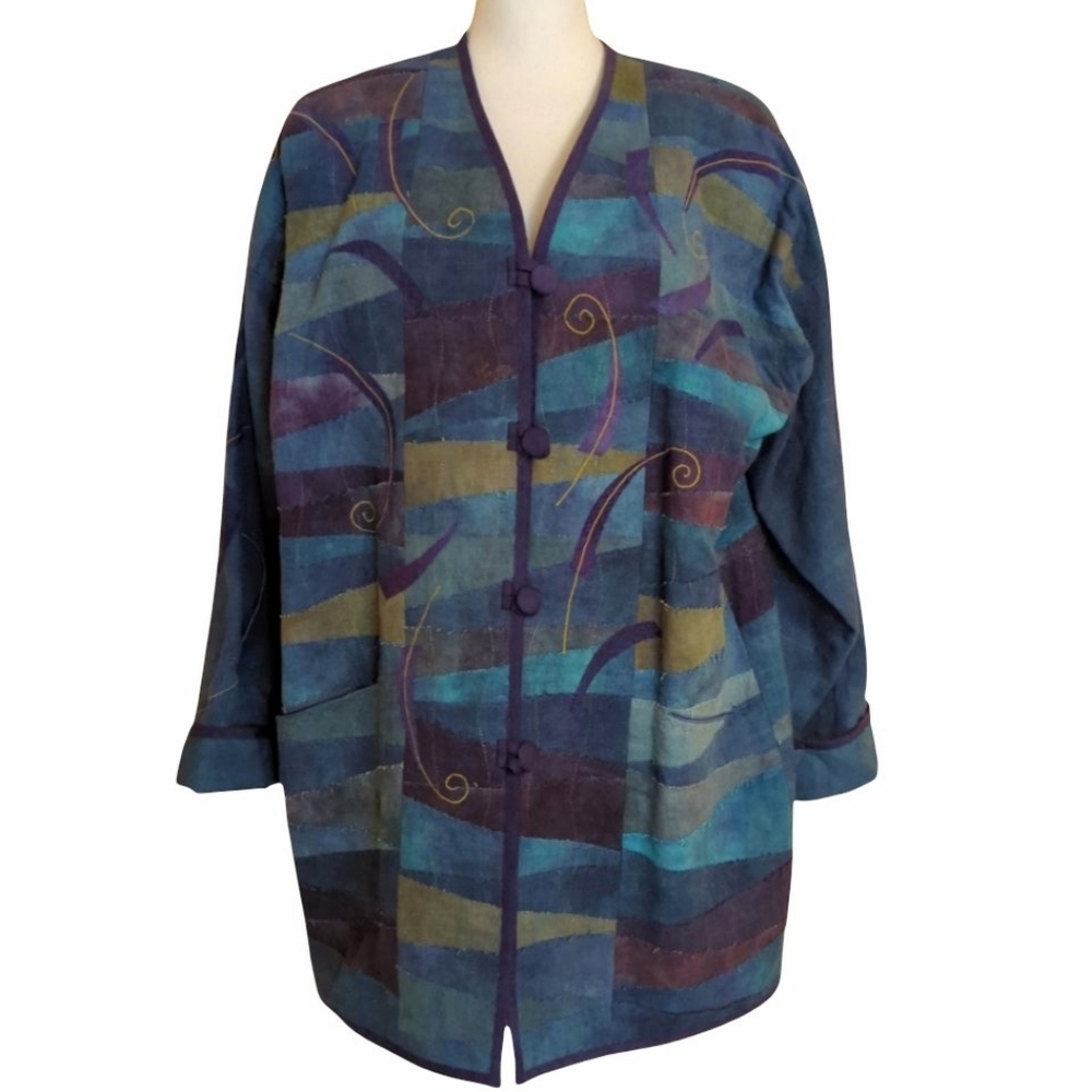 Anna Carlson Custom Linen Quilted Jacket Coat Size L